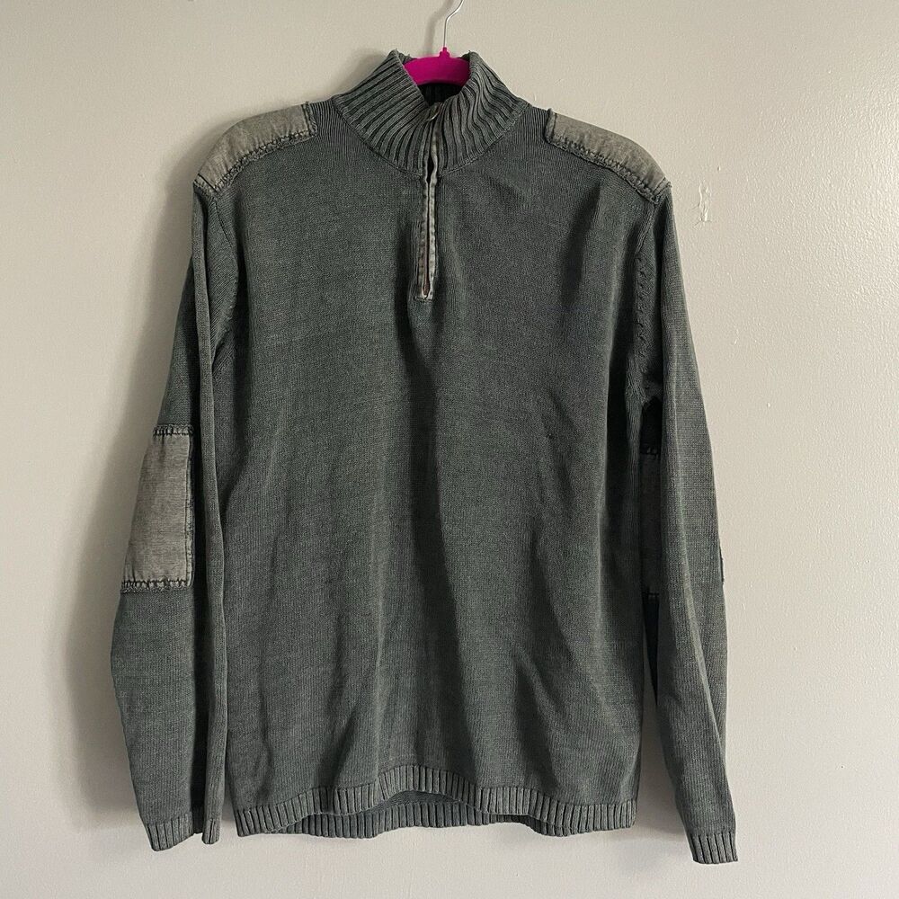 BKE Men's Sweater Size Medium 1/4 Zip Mock Neck Pullover Dark Gray